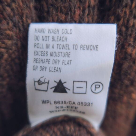 WOOLRICH Marled Chocolate Brown Sweater Size L Boxy Wool Blend Embroidered Rib - Picture 11 of 11